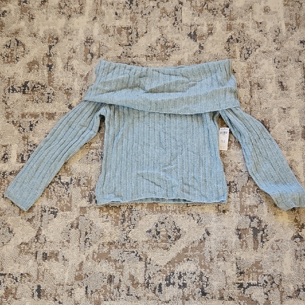 Abercrombie & Fitch Light Blue Off-Shoulder Sweater